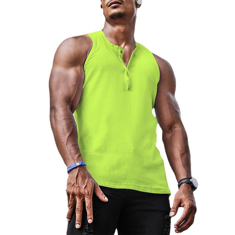 Herren Ärmelloses Sport-Tanktop mit Knopfleiste und atmungsaktivem Gewebe Echoarchiv