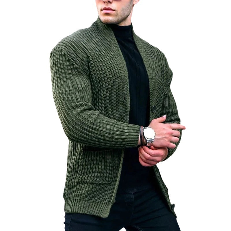 Herren Grobstrick-Cardigan mit Schalkragen und aufgesetzten Taschen Echo Archiv