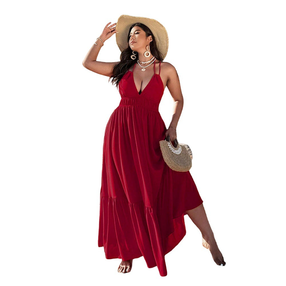 Damen Maxikleid mit tiefem V-Ausschnitt und elastischem Taillenbund Echo Archiv
