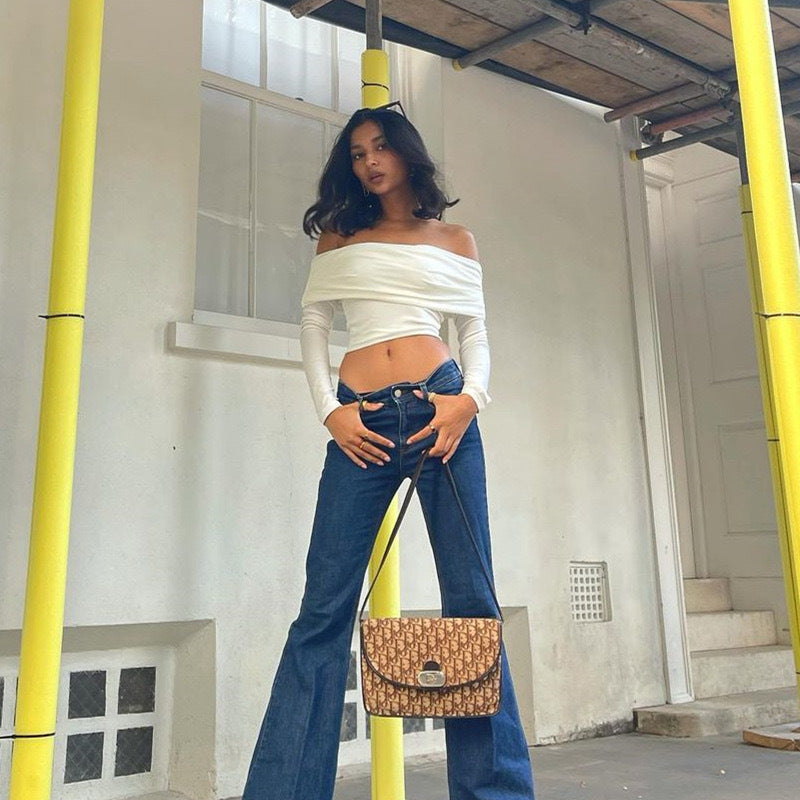 Damen Offshoulder Crop-Top mit Raffung Echo Archiv