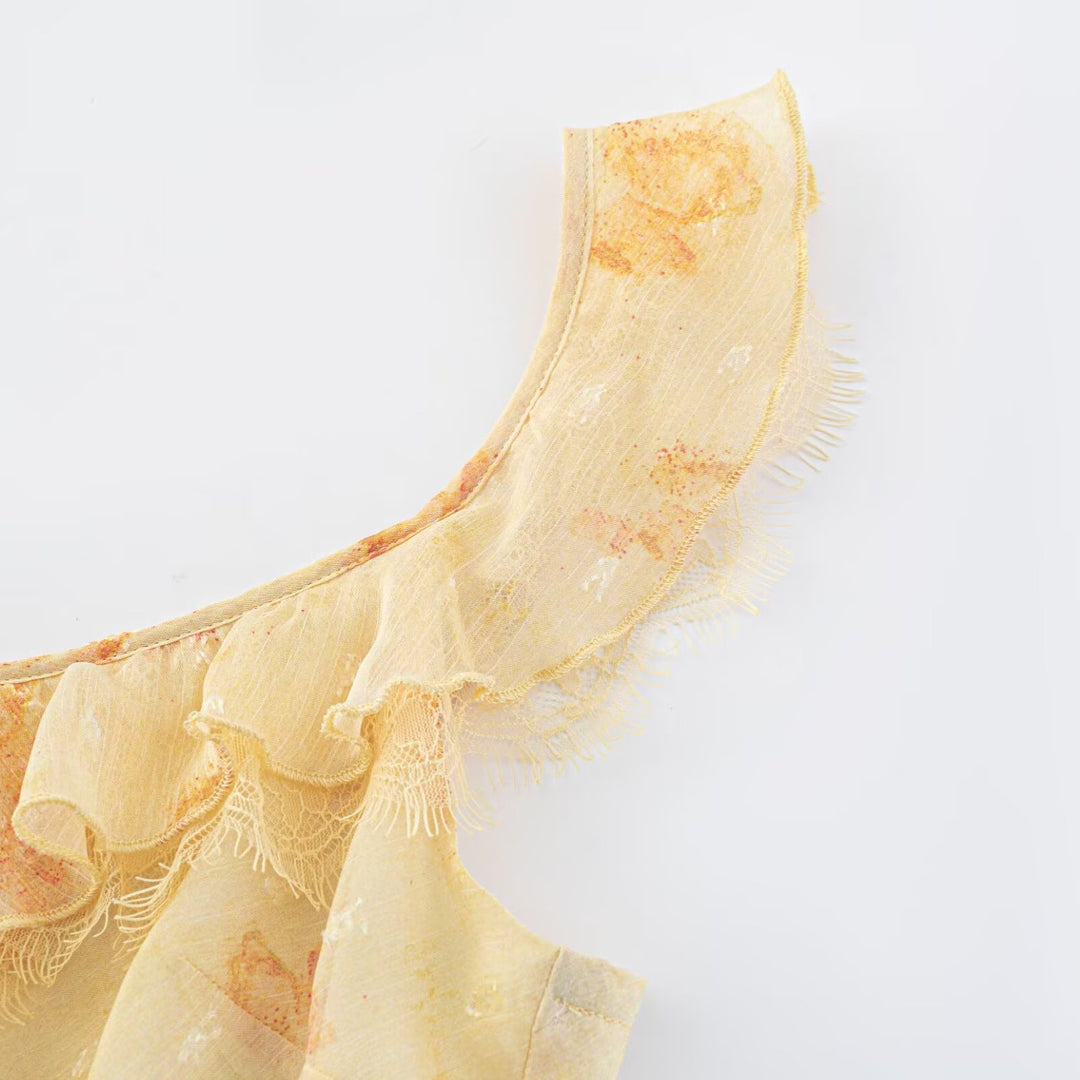 Damen Maxikleid mit verspieltem Rüschendesign und Blumenmuster Echo Archiv