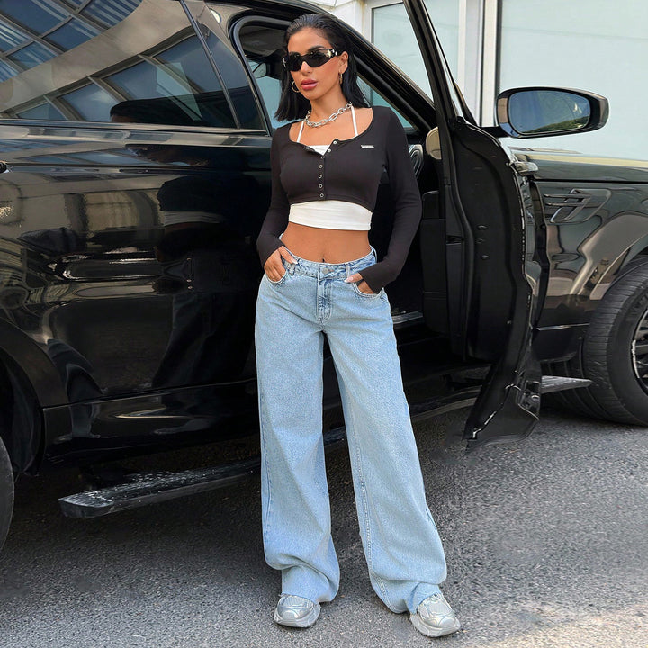 Damen High‑Waist Oversize-Jeans mit weitem Bein und seitlichen Keilschlitzen Echo Archiv