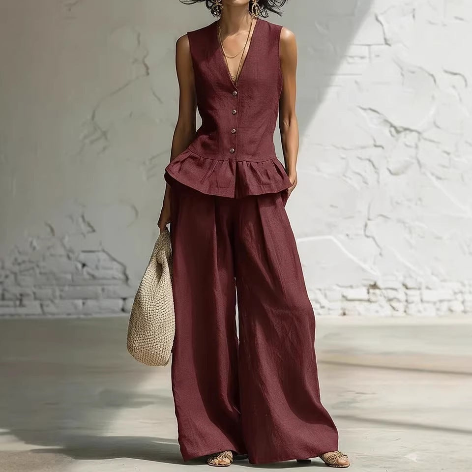 Damen lässiger Jumpsuit mit peplum Schnitt und Knopfdetails Echo Archiv