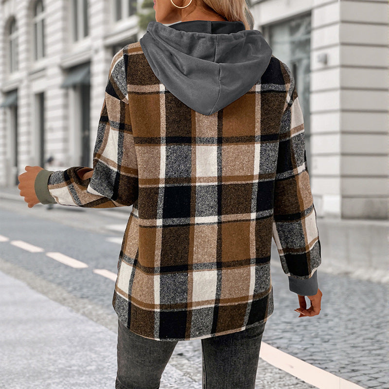 Damen Modische Kapuzenjacke mit Karomuster Echo Archiv