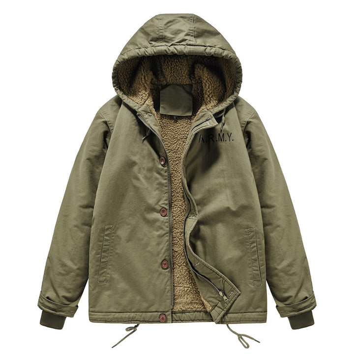 Herren nan gefütterte Fieldjacke mit Kapuze, Teddyfutter, verdeckter Reißverschluss und Kordelzug Echo Archiv