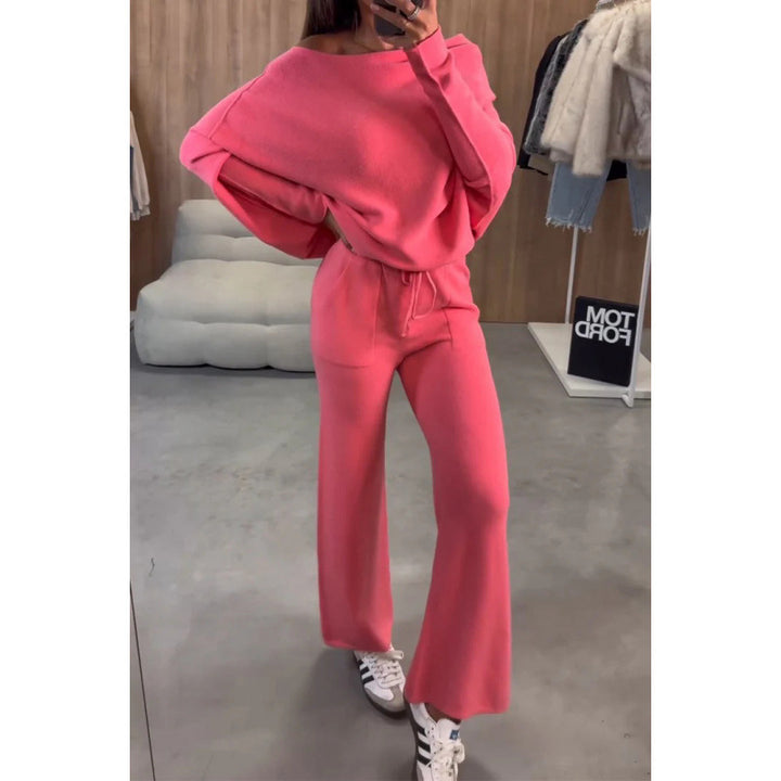 Damen Strick-Loungewear-Set mit Oversize-Schulter, weitem Bein und Kordelzug Echo Archiv