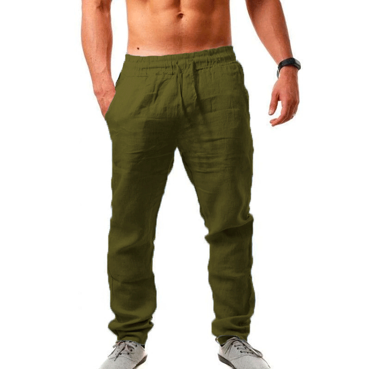 Herren Bequeme Leinenhose mit elastischem Bund und seitlichen Eingrifftaschen Echoarchiv