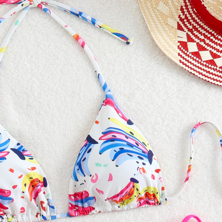 Damen Triangel-Bikini mit verspieltem Farbdesign und verstellbaren Bindebändern Echo Archiv