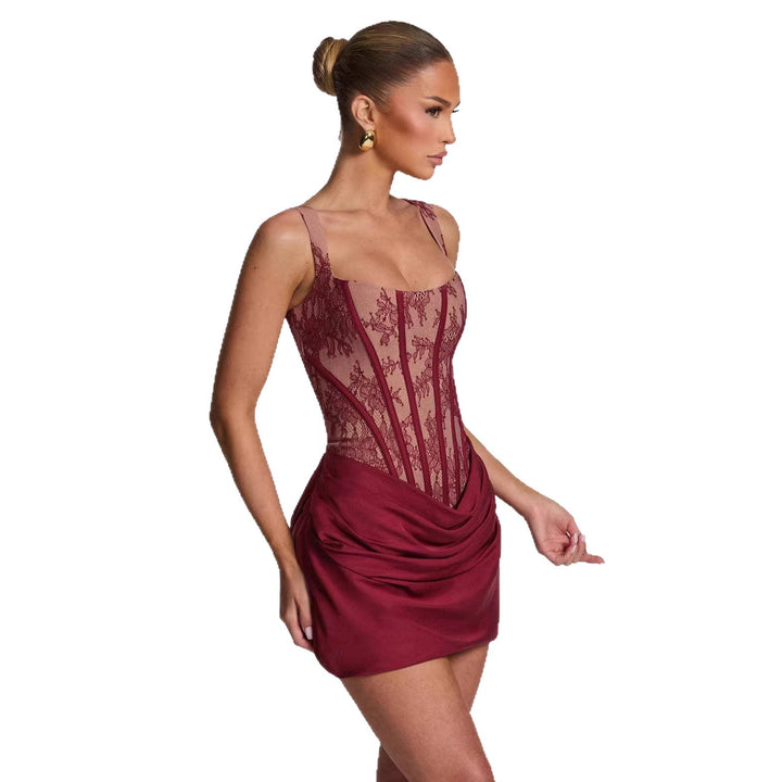 Damen Korsett-Kleid mit luxuriösen Spitzenakzenten und drapiertem Rock Echo Archiv
