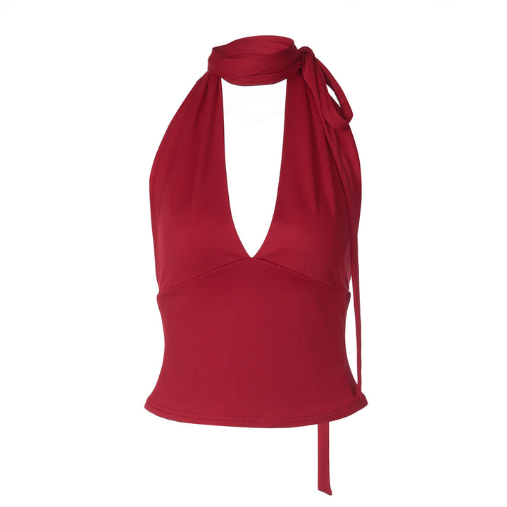 Damen Haltertop mit tiefem V-Ausschnitt und Schleifendetail Echo Archiv