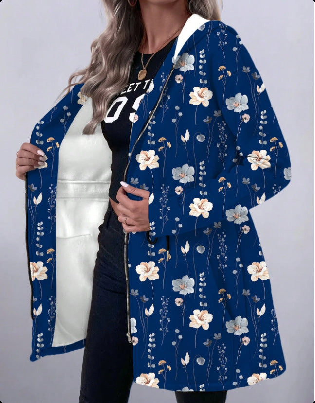 Damen Blumenprint Kapuzenparka mit wattierter Innenfütterung Echo Archiv