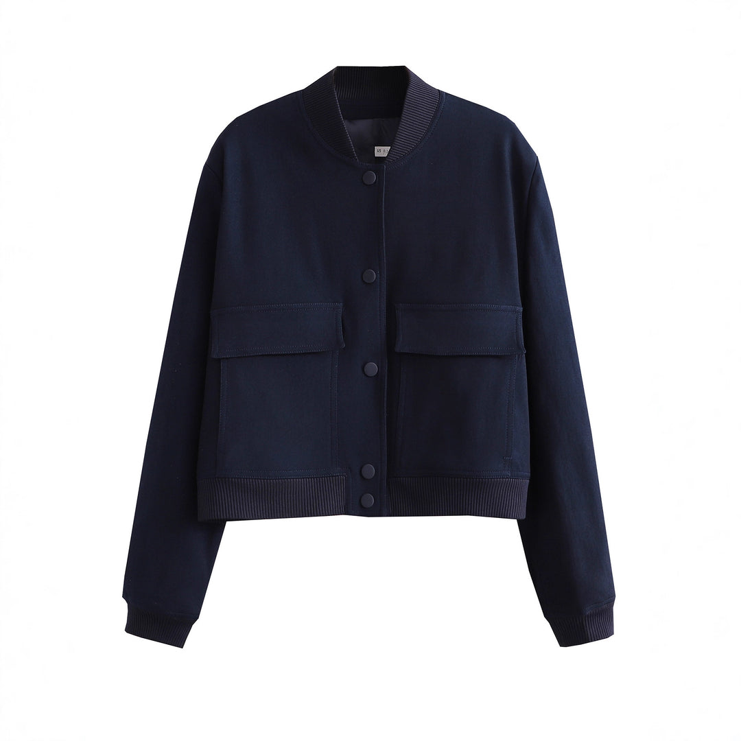 Damen Kurze Bomberjacke mit großen Pattentaschen und Rippbündchen – Avenza