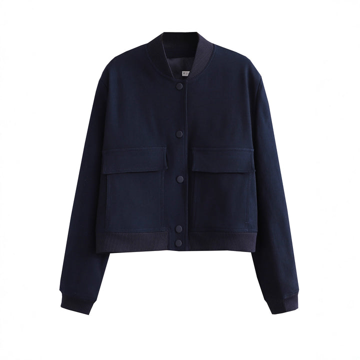 Damen Kurze Bomberjacke mit großen Pattentaschen und Rippbündchen – Avenza