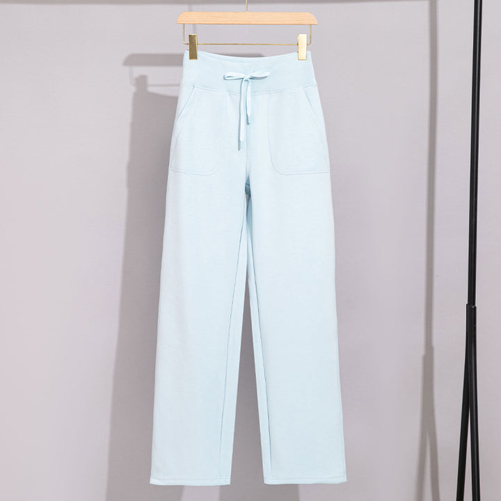 Damen Breite Baumwoll-Frottee-Loungehose mit hohem Bund und Tunnelzug Echoarchiv