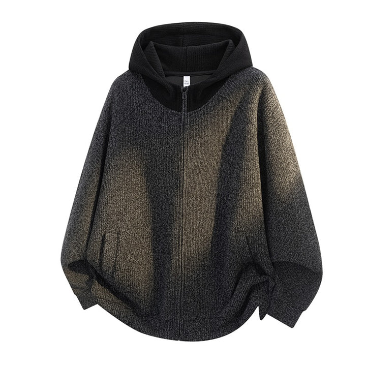 Damen Oversize Strick-Kapuzenjacke mit durchgehendem Reißverschluss, Kontrastkapuze & geripptem Strukturmix Echoarchiv