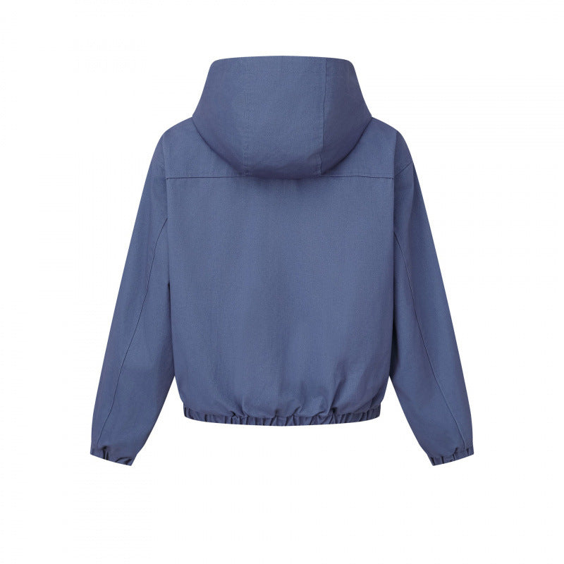 Damen Kurz geschnittene Kapuzen-Blousonjacke mit strukturiertem Gewebe, Pattentaschen und elastischem Saum Echo Archiv