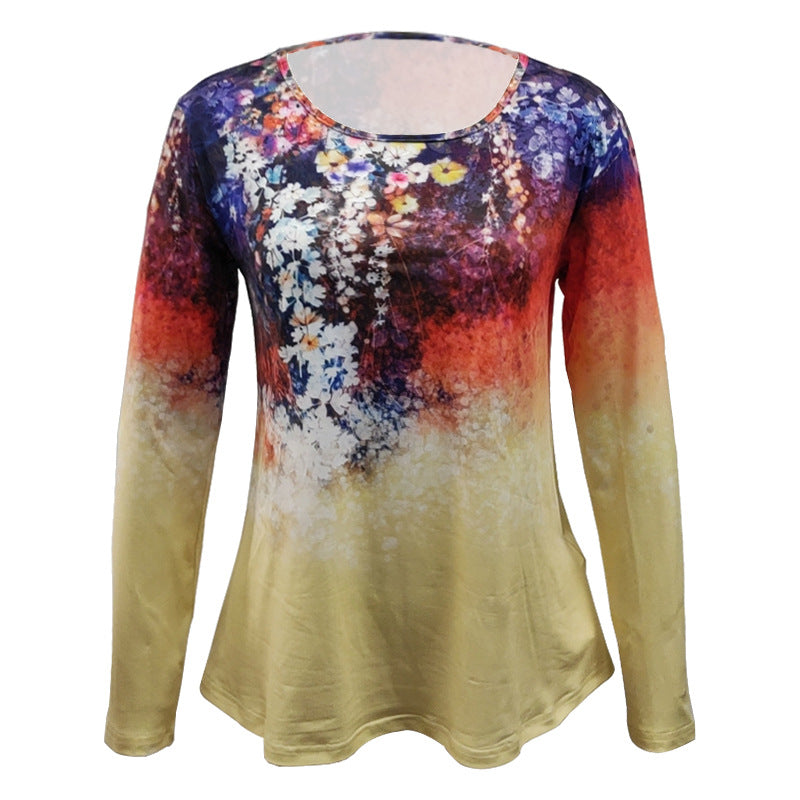 Damen Langärmeliges A-Linien-Shirt mit floralem Aquarellprint und Rundhals – Avérine