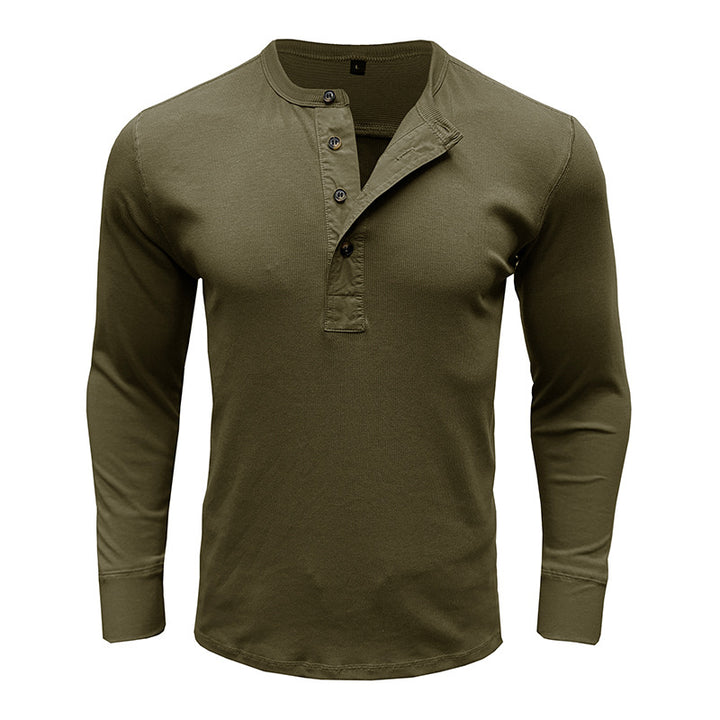 Herren Langarm-Henley-Shirt mit modischem Knopfdesign und strukturierter Oberfläche Echoarchiv