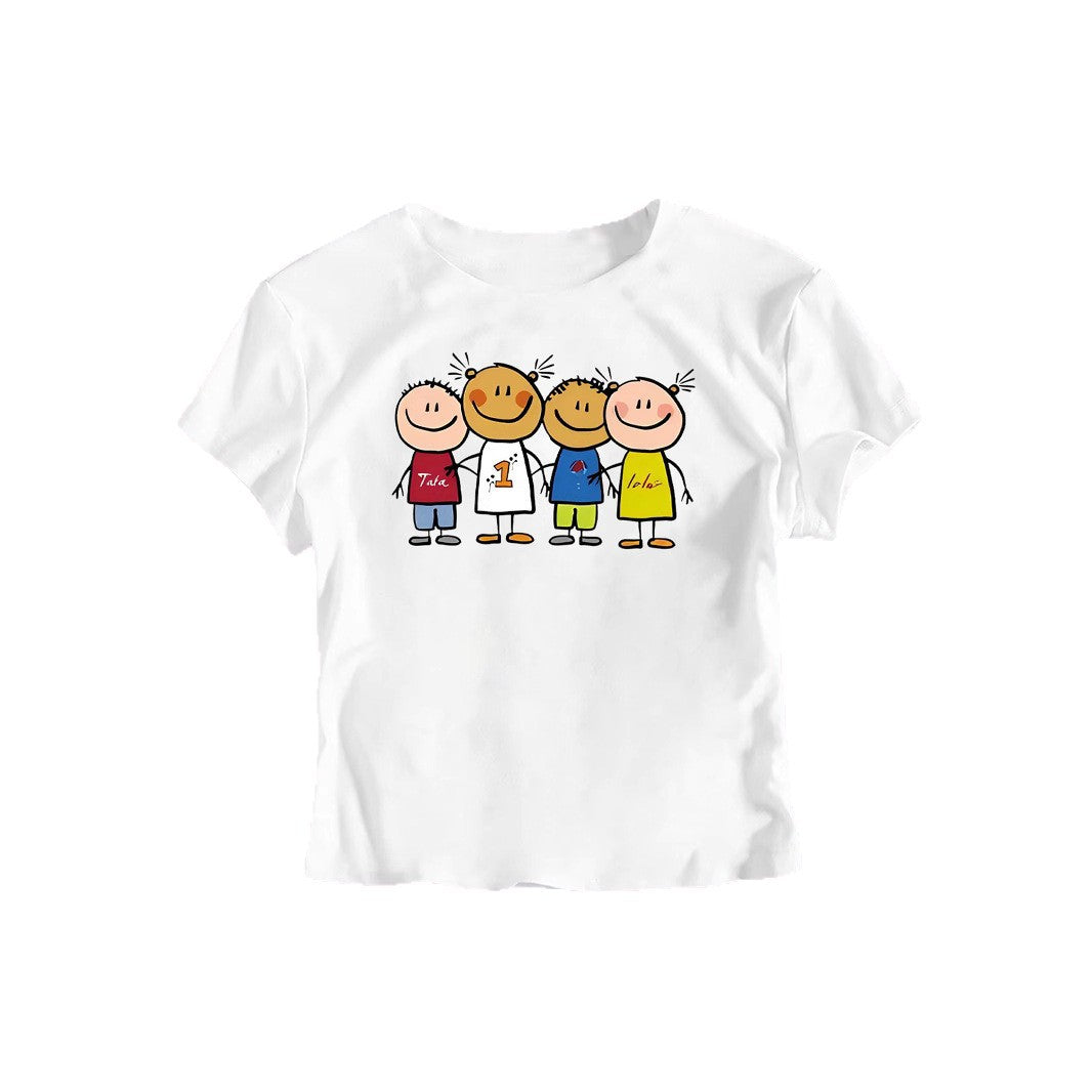 Damen Crop-T-Shirt mit kreativem Kinderzeichnungsmuster Echo Archiv