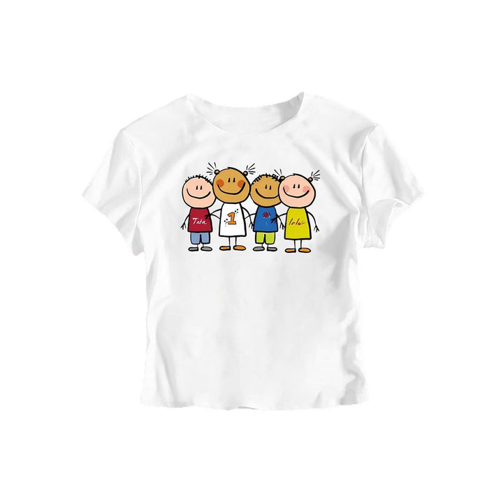 Damen Crop-T-Shirt mit kreativem Kinderzeichnungsmuster Echo Archiv
