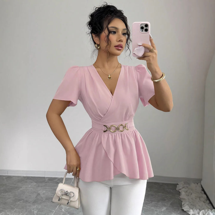 Damen Wickelbluse mit Taillen-Gürtel und asymmetrischem Volant Echo Archiv