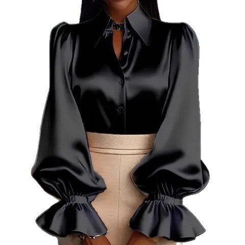 Damen elegante Seidenbluse mit Puffärmeln und schicker Knopfleiste Echo Archiv