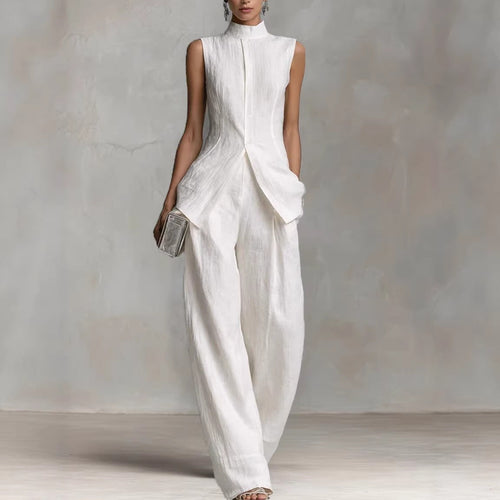 Damen Eleganter suit mit hochgeschlossenem Kragen und weitem Bein Echoarchiv