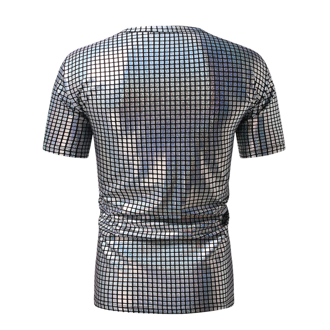 Herren modisches Kurzarm T-Shirt im schimmernden Quadratdesign Echoarchiv