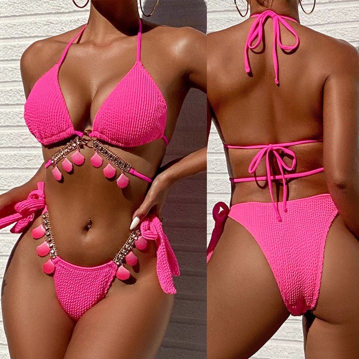 Damen Triangel-Bikini mit dekorativen Pompons und Glitterdetails Echo Archiv