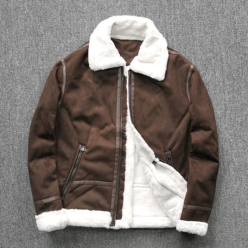 Herren gefütterte Pilotenjacke aus Velourslederimitat mit Teddyfell-Innenfutter und Reißverschluss Echo Archiv