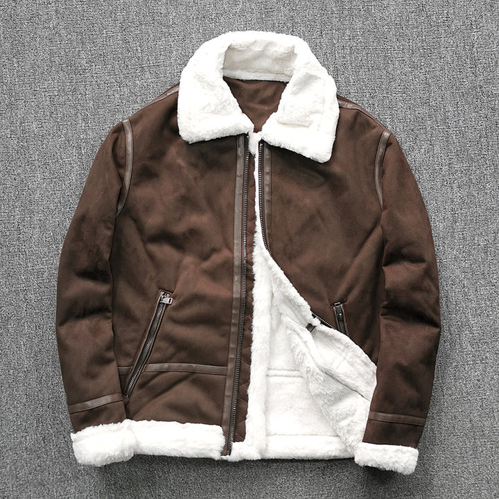 Herren gefütterte Pilotenjacke aus Velourslederimitat mit Teddyfell-Innenfutter und Reißverschluss Echo Archiv