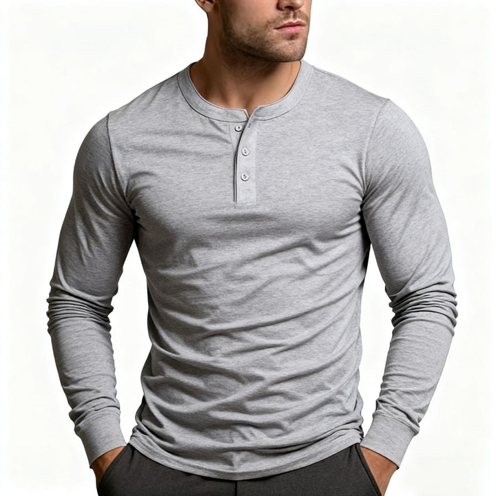 Herren Langarm-Henley-Shirt mit klassischem Knopfdetail und körpernaher Passform Echoarchiv