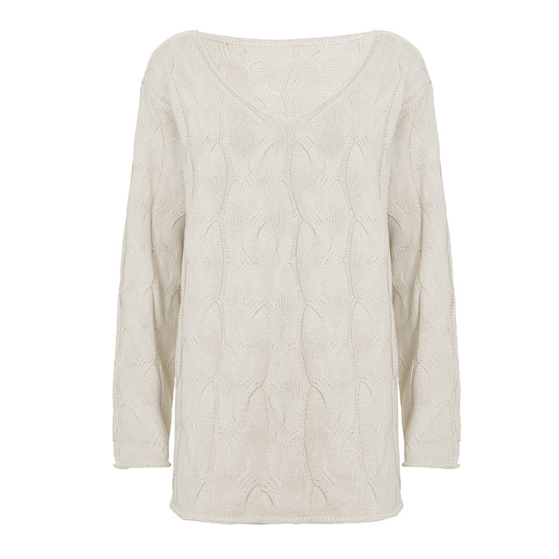 Damen nan lässiger Oversize-Strickpullover mit Zopfmuster und weitem V-Ausschnitt Echo Archiv