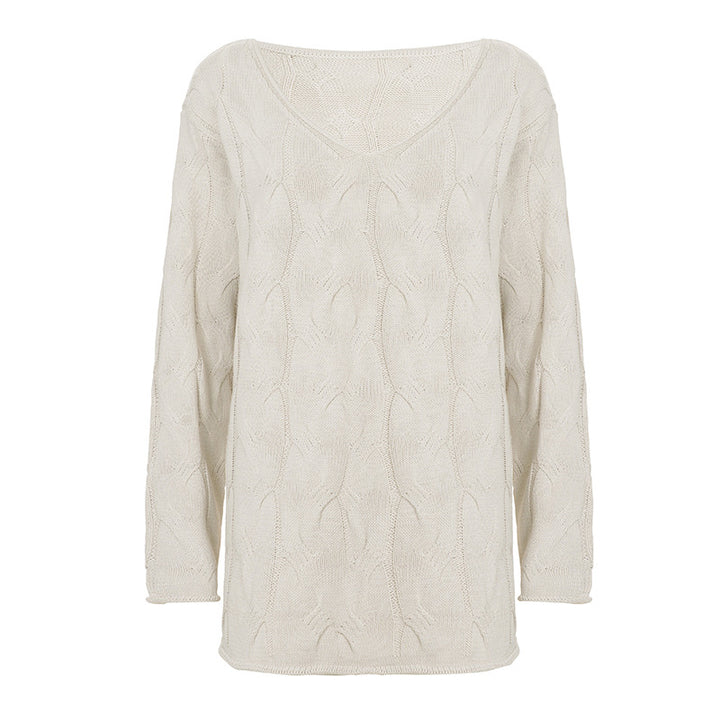 Damen nan lässiger Oversize-Strickpullover mit Zopfmuster und weitem V-Ausschnitt Echo Archiv