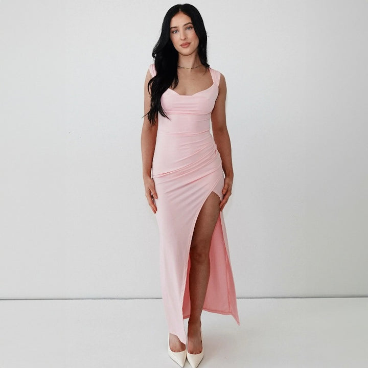 Damen Figurbetontes Maxi-Kleid mit elegantem Schlitz und Raffungen Echo Archiv