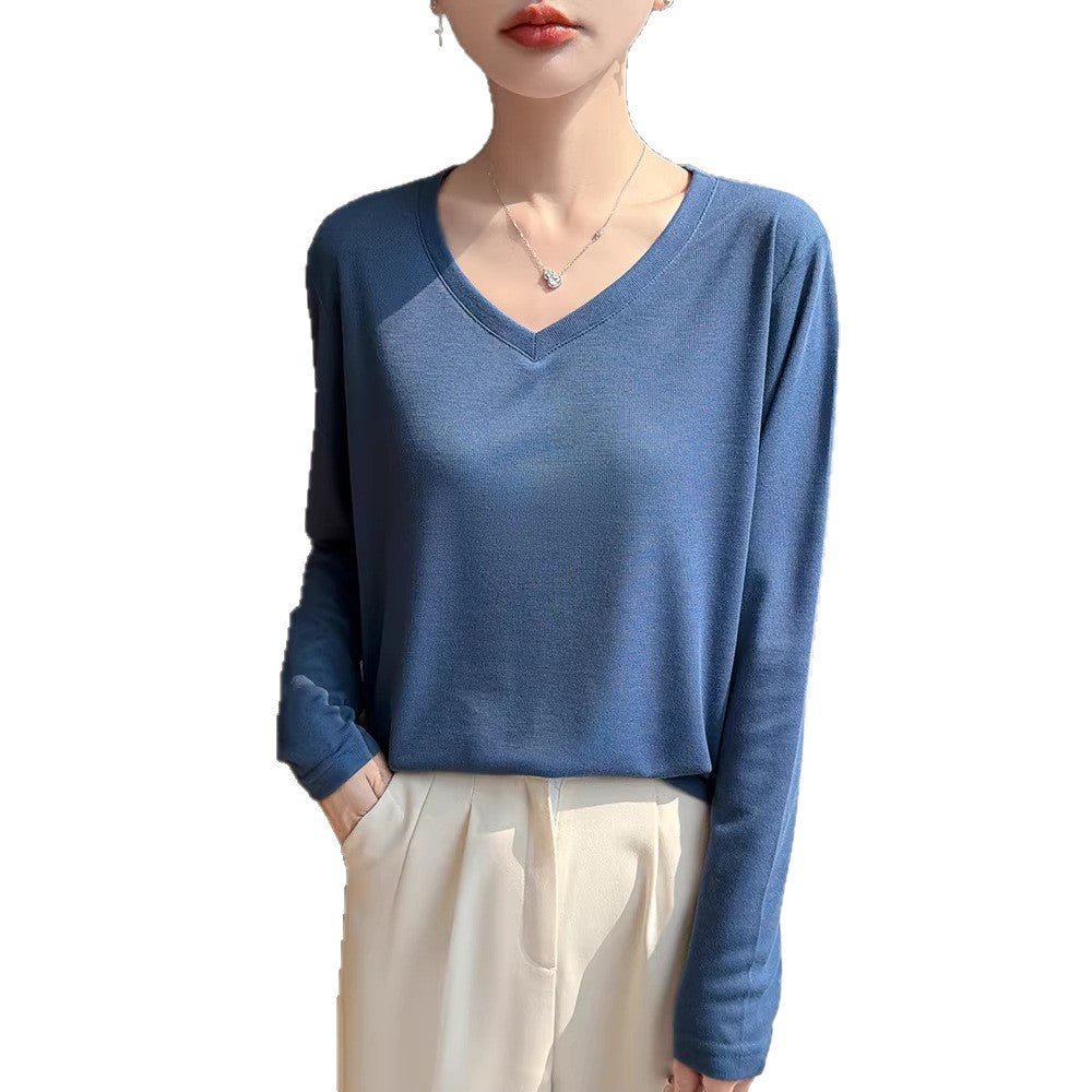 Damen Leichtes V-Ausschnitt-Feinstrick-Longsleeve Echoarchiv