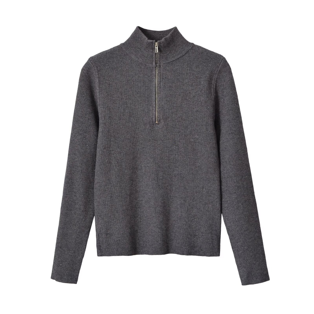 Damen Gerippter Halbzip-Strickpullover mit Stehkragen Echoarchiv