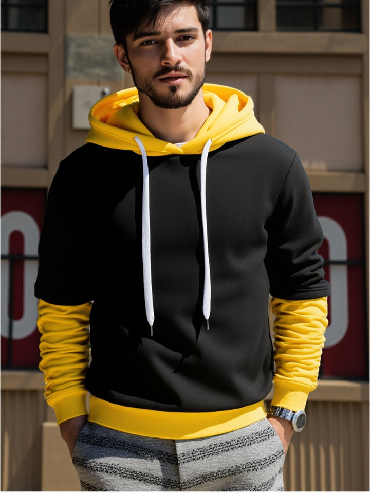 Herren Kapuzenpullover im Lagen-Look mit Kontrastkapuze und Kordelzug Echo Archiv