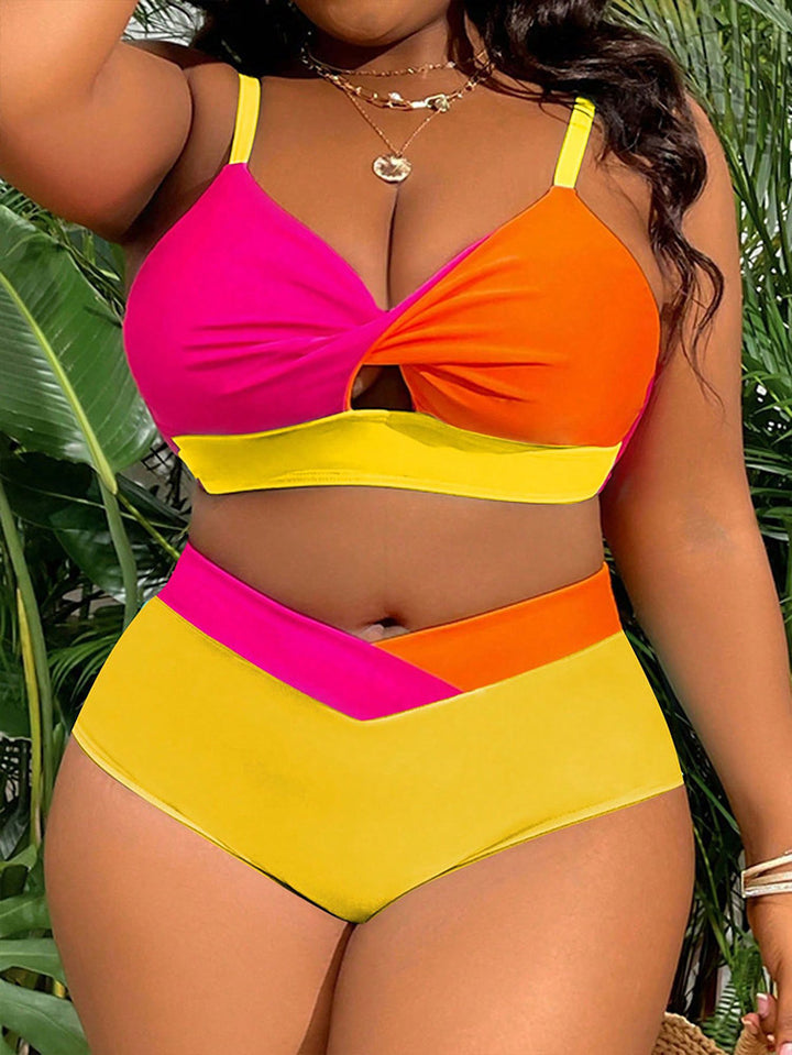 Damen hoch tailliertes Bikini-Set mit modischem Farbblock-Design Echo Archiv
