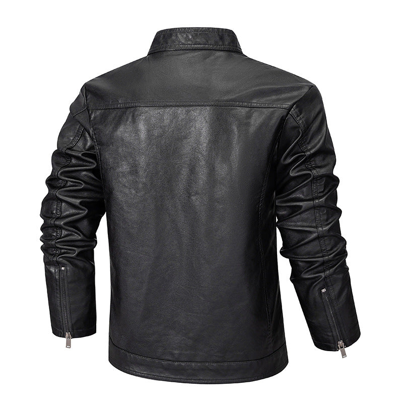 Herren Slim-Fit Kunstleder-Reißverschlussjacke mit Stehkragen und Nahtpaneelen Echo Archiv