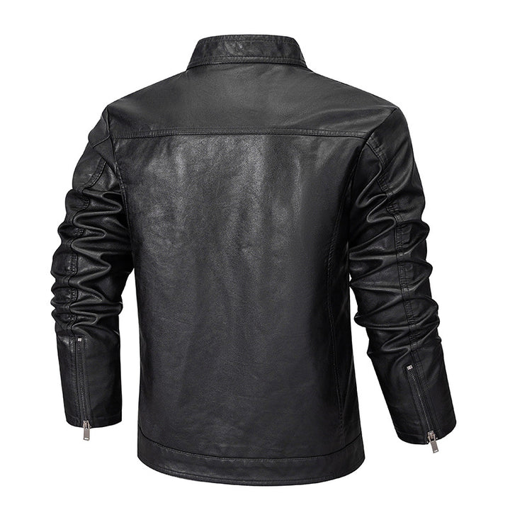 Herren Slim-Fit Kunstleder-Reißverschlussjacke mit Stehkragen und Nahtpaneelen Echo Archiv