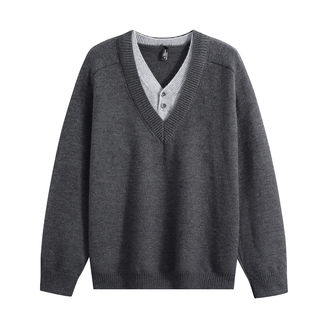Unisex Oversize V‑Neck Strickpullover mit eingearbeiteter Henley-Optik Echoarchiv