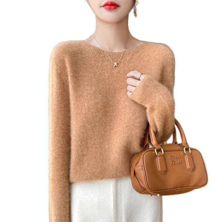 Damen Weicher Mohair‑Optik Rundhals‑Pullover mit feinem Rippsaum und leichter Oversize‑Passform Echoarchiv