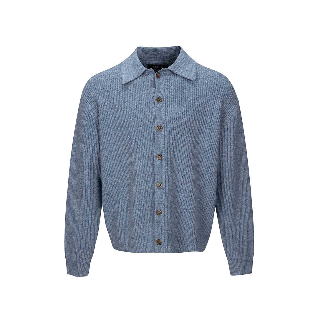 Herren Strukturiertes Strickcardigan mit Hemdkragen und durchgehender Knopfleiste Echoarchiv