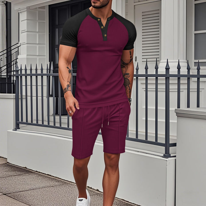 Herren Hochwertiges Kurzarm-Set mit Knopfleiste und atmungsaktiven Shorts Echoarchiv