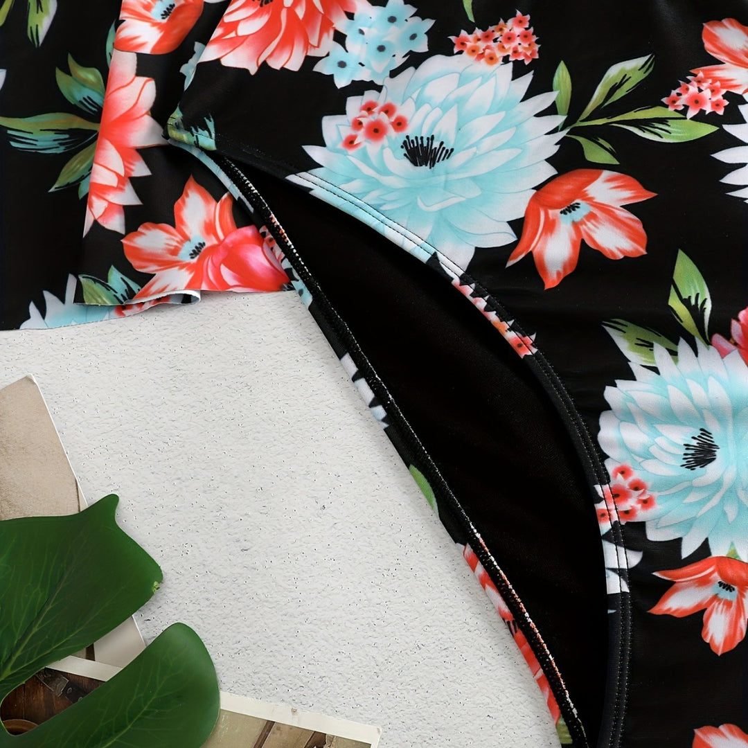 Damen Einteiler Badeanzug mit Rüschendetails und floralem Design Echo Archiv