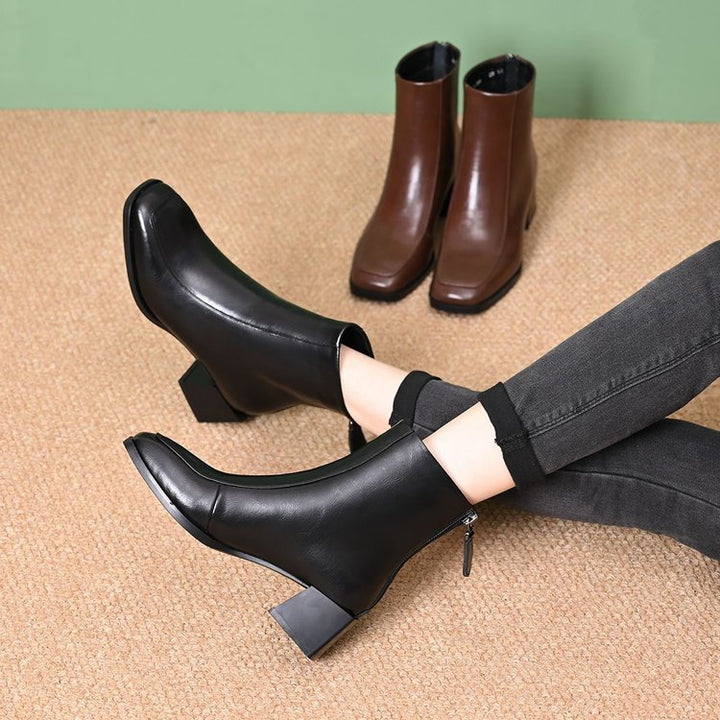 Damen Elegante Stiefeletten mit Blockabsatz und Reißverschluss – Varelle