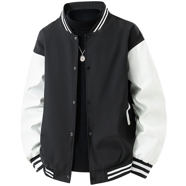 Herren College-Bomberjacke im Retro-Varsity-Design mit Druckknopffront, kontrastärmeln und gerippten Streifenbündchen Echo Archiv