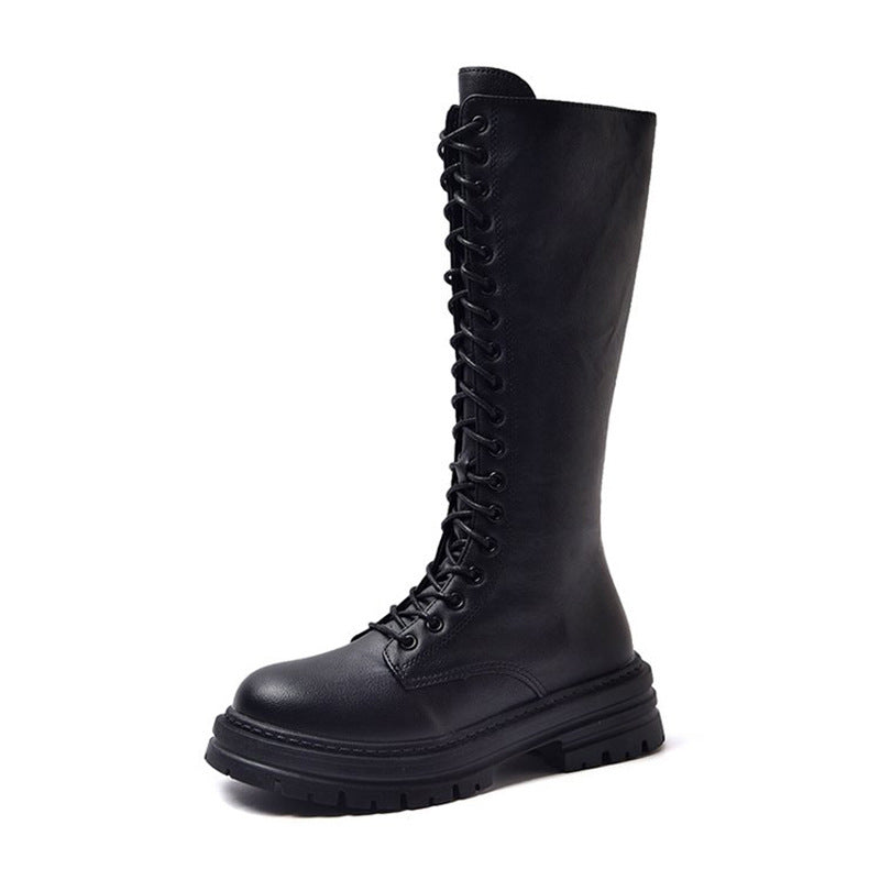 Damen Kniehohe Schnürstiefel mit seitlichem Reißverschluss und grober Profilsohle – Lioré
