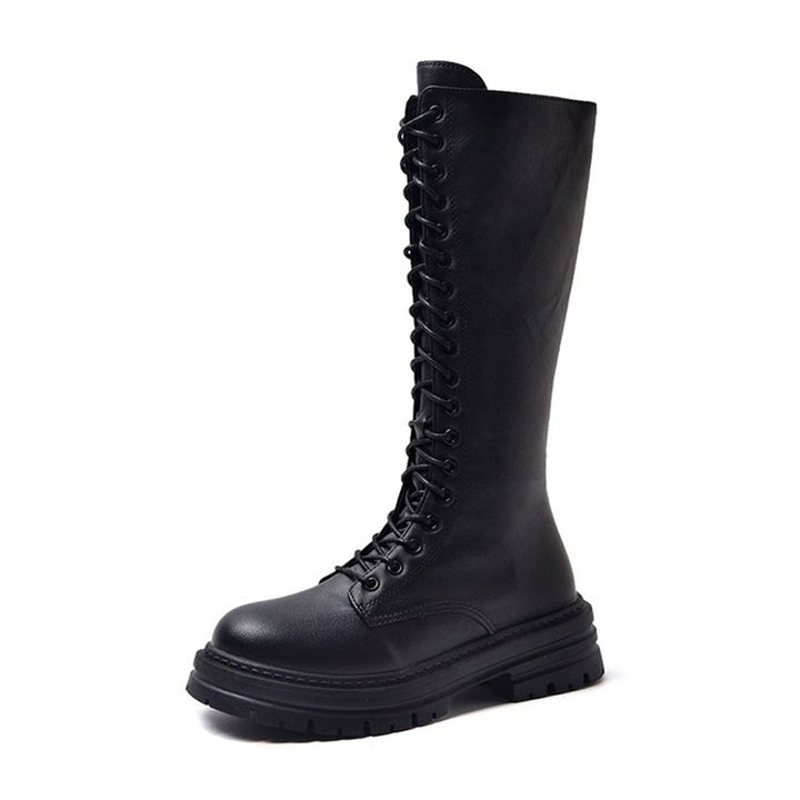 Damen Kniehohe Schnürstiefel mit seitlichem Reißverschluss und grober Profilsohle – Lioré